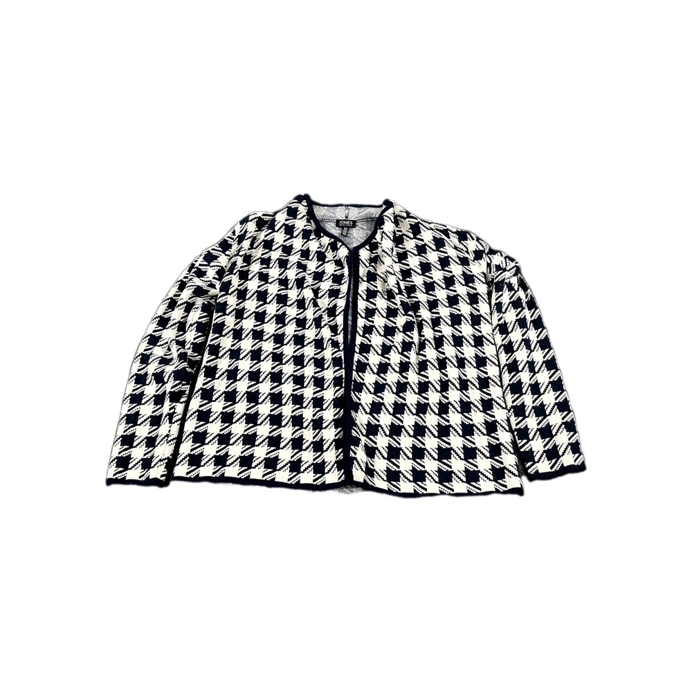 Jones New York Cardigan Sweater Womens Medium Black White Houndstooth Open Front